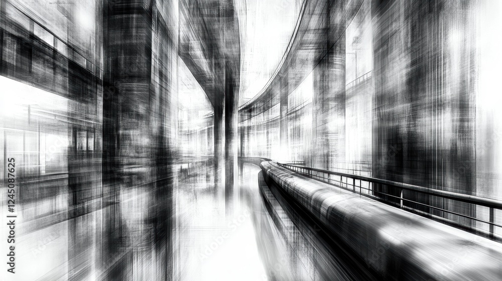 Aufkleber a monochromatic, abstract representation of urban architecture with blurred lines and a sense of mot