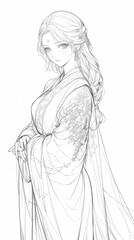 Fototapeta premium Chinese Beauty Line Art - Traditional Fashion Illustration