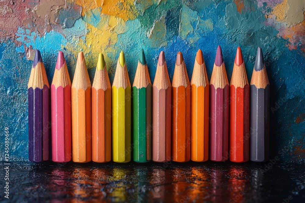 Aufkleber colorful array: a vibrant lineup of sharpened pencils ready for artistic expression and creativity