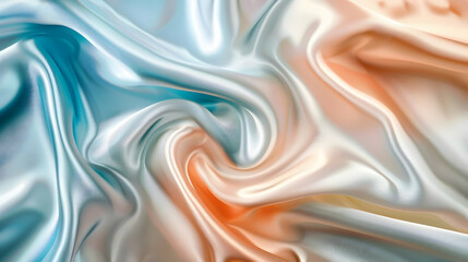Fototapeta premium Abstract silk fabric in soft hues of blue and orange, creating a fluid, elegant texture