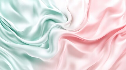 Obraz premium A soft, flowing fabric in pastel shades of mint green and blush pink, showcasing smooth textures and elegant drapes.
