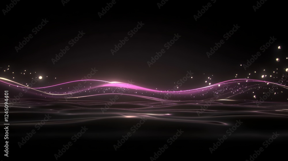 Poster a mesmerizing wave of pink light glows against a dark background, creating a futuristic and dynamic 