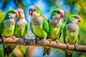 Obraz premium Monk Parakeet Bird Photography: Candid Shots of Resting Parakeets on Branches
