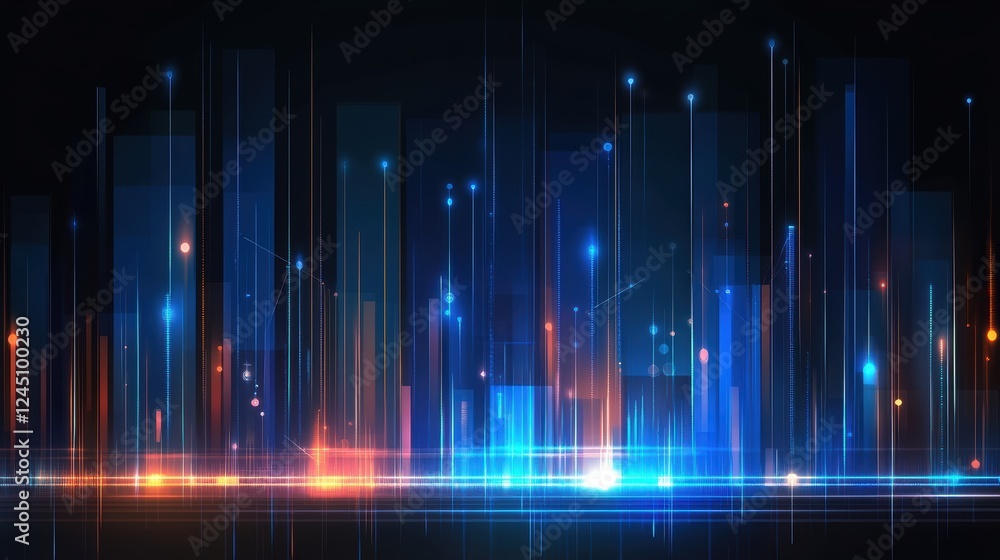 Poster a vibrant abstract design featuring colorful vertical lines and glowing lights, creating a dynamic a