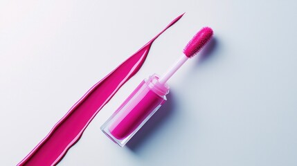 Pink Lip Gloss and Applicator Swatch on White Background