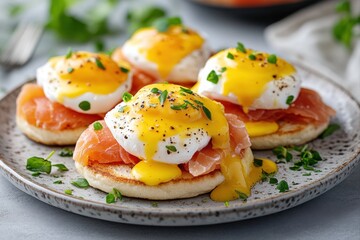 Delicious eggs benedict recipe home kitchen food photography bright setting close-up culinary delight