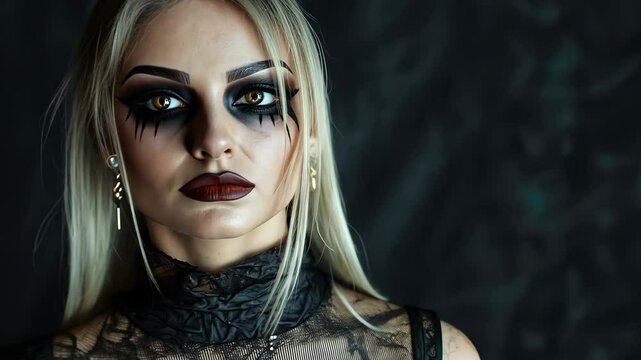 Gothic elegance: dramatic makeup transformation with intense eye focus