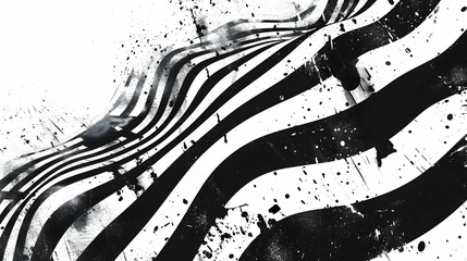 Obraz premium Abstract black and white design featuring dynamic lines and splatters, ideal for backgrounds