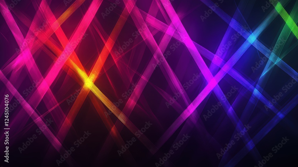 Poster a vibrant, abstract background featuring colorful light streaks in a dynamic crisscross pattern agai