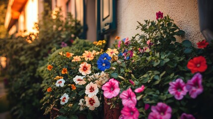 Colorful Flowers Blooming Near A Building