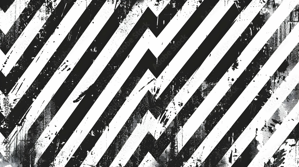 Poster abstract black and white zigzag pattern with textured brush strokes and splatters