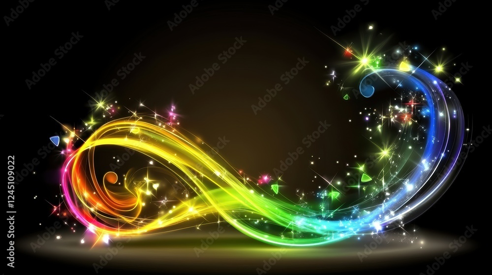 Poster a colorful, swirling design with vibrant sparkles and a dark background, creating a magical and dyna