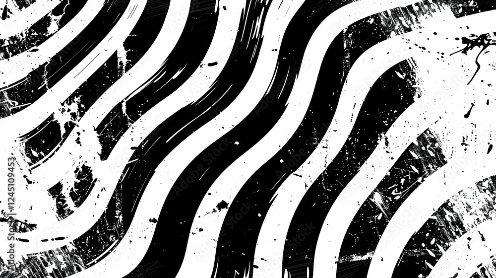 Poster Abstract black and white wavy lines creating a dynamic pattern, suitable for modern design use