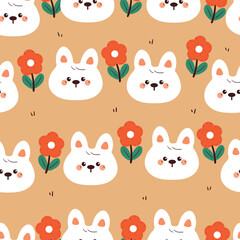 Naklejka premium seamless pattern cute cartoon white bunny with flower. cute animal drawing for wallpaper, pattern, background