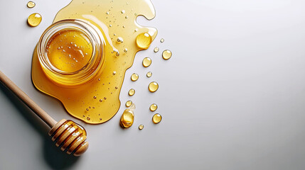 Fototapeta premium Mouthwatering Honey: Golden Drizzle, Sweet Treat, and Natural Goodness in a Jar