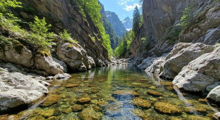 Crystal Clear Mountain River Gorge Serenity