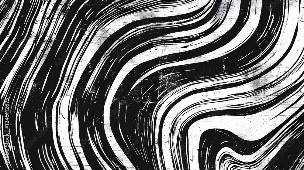 Poster abstract black and white wave patterns creating a dynamic visual effect with texture