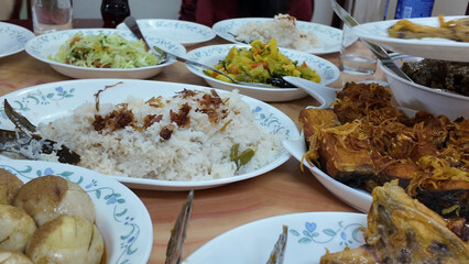 Traditional meal on a wooden table for family gathering