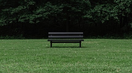 Park bench solitude, green grass, trees, peaceful
