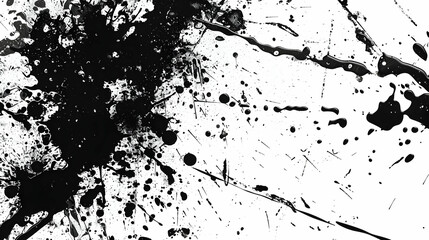 Naklejka premium Abstract black paint splatters on a white canvas, creating a dynamic visual effect, suitable for art backgrounds