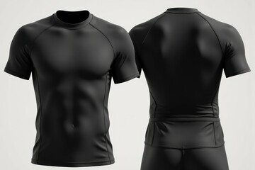 Black athletic shirt displayed front and back