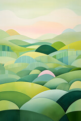 Fototapeta premium Digital abstract green hills geometric pattern graphic poster background