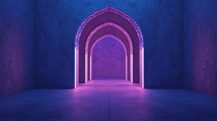Fototapeta premium Illuminated arabic archway digital art virtual space night mystique