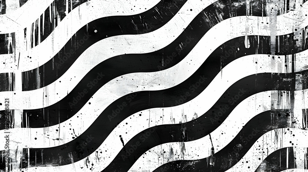 Poster Abstract black and white wave pattern on a textured background, suitable for modern design use