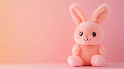 Plush pink bunny soft fluffy texture gentle pastel background cute childhood nostalgia warmth