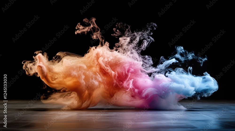 Aufkleber group of colorful smoke wisps swirling on a dark background in an artistic display of movement and t