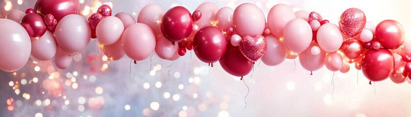 A vibrant display of pink and red balloons for festive celebrations and events.