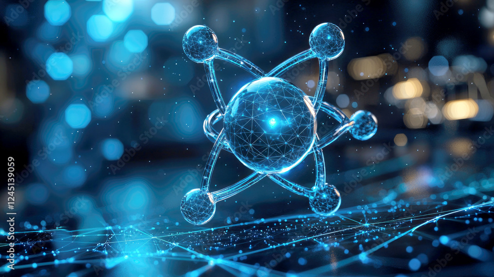 Poster abstract atom: a mesmerizing digital art exploration of atomic structure and quantum physics