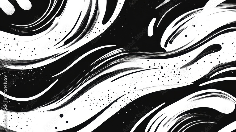 Aufkleber Black and white abstract paint strokes creating a dynamic artistic background for various design projects