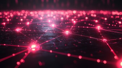 Abstract visualization of digital connections and neural networks in a vibrant red color scheme, showcasing interconnected nodes and pathways on a dark background.