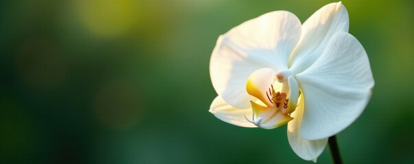 Obraz premium Delicate white orchid petals softly unfolding, gentle, delicate