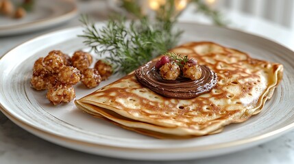 Festive hazelnut crepe, chocolate spread, cozy setting