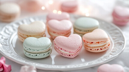 Obraz premium Delicate pastel macarons soft-focus creamy filling elegant dessert aesthetic French patisserie charm