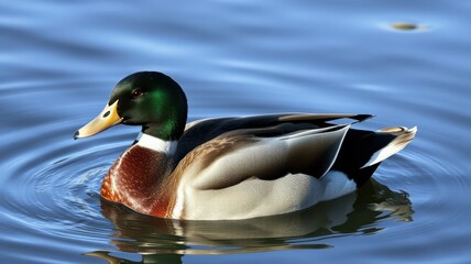 Fototapeta premium Mallard duck swimming gently in a serene body of water on a sunny day