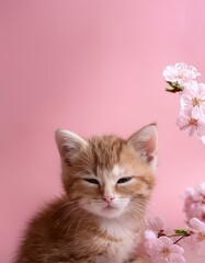 柔らかな春の午後、左下でうとうとする子猫が生み出す穏やかな時間
