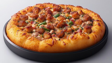 Savory Chicken Pizza with Crispy Crust and Green Peppers