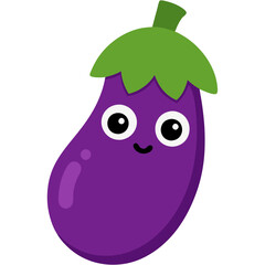 Naklejka premium Cute cartoon eggplant icon with smiling face for food and vegetable design 