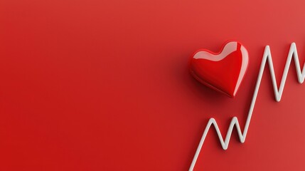 Love and heartbeat symbol on red background.