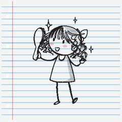 Joyful Girl Brushing Her Hair