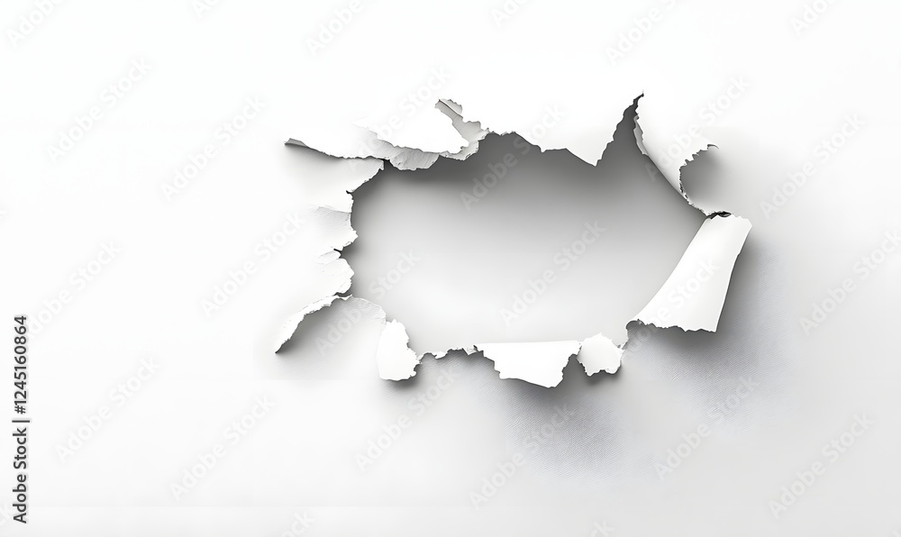 Aufkleber torn hole in white paper; background is plain; design element