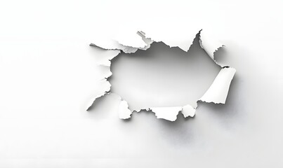 Obraz premium Torn hole in white paper; background is plain; design element