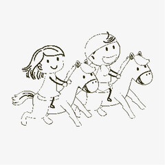 Children Riding Horses Together Happily