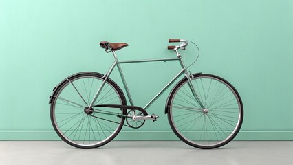 Stylish vintage bicycle against a mint green wall