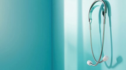 Modern stethoscope on a vibrant turquoise wall