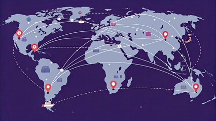 Global Trade Routes Illustrated on World Map