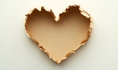 Torn paper heart shape, white background, Valentine's Day card design